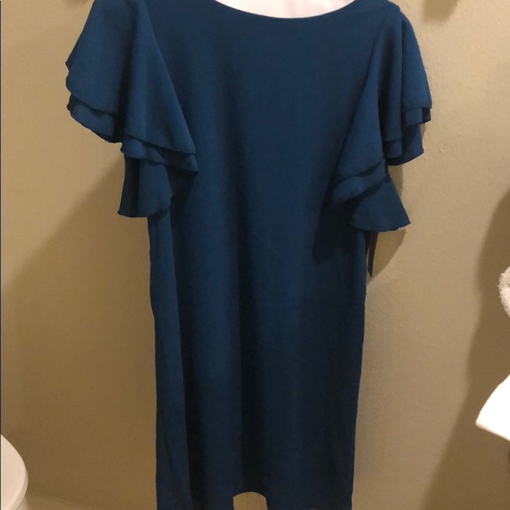 Blue/Green Ruffle Sleeved Dress